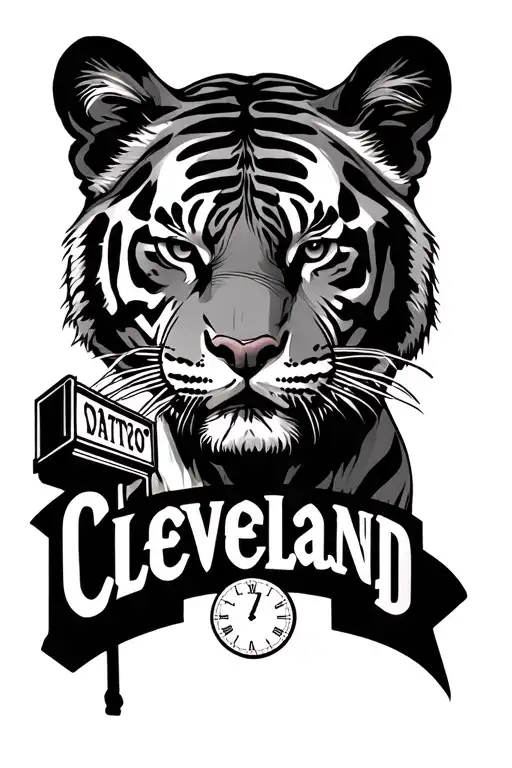 Tiger And A Clock And A Street Sigh Saying Cleveland