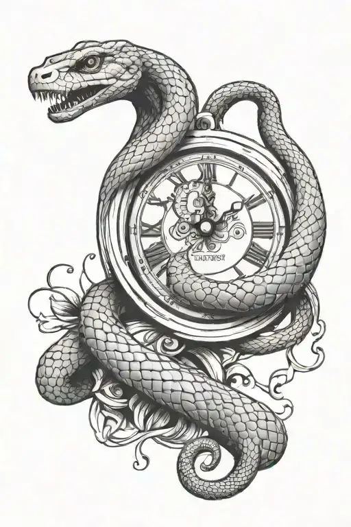 A Tattoo With A Snake Wrapped Around A Clock
