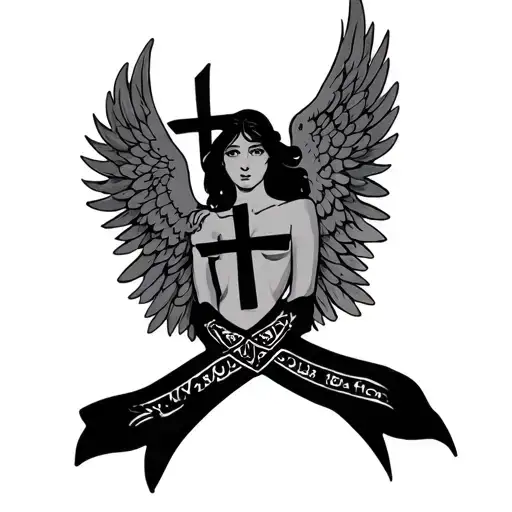 Underboobs Cross With Angel Wings