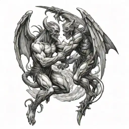 Demon Vs Arc Angel Fighting Each Other Looking At Each Other