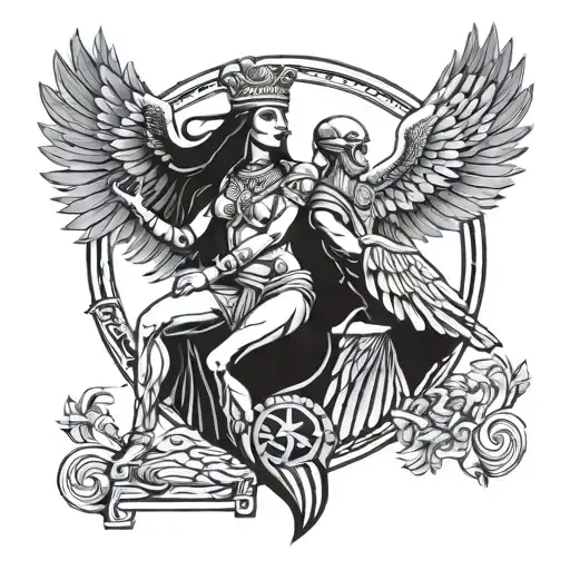 One Greek Women Nyx Goddess And One Male Egypt Horus God Eagle