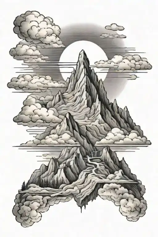 Mountain With Cross On Top With Clouds Surrounding