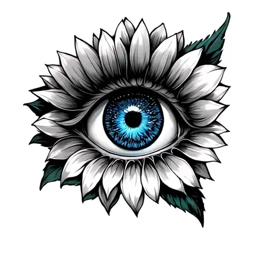 Blue Eye With A Sunflower