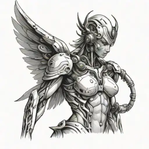 Nude Cyborg Angel Standing Frontally