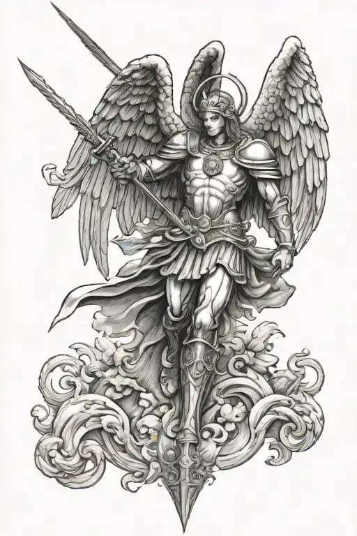 Warrior Style Saint Michael Archangel Slaying A Demon