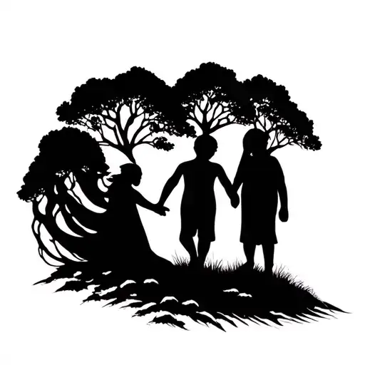 Mother Nature And Her Two Sons Holding Hands