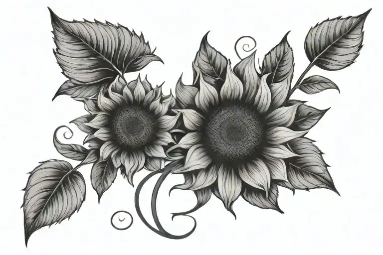 Sunflower And Leaf Intertwined