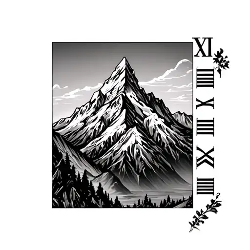 Mountain Tattoo On Left Pec With Roman Numerals Through It