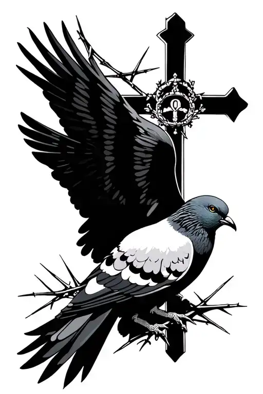 Pigeon With A Cross And A Crown Of Thorns