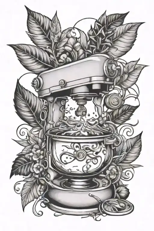 Mixer With A Plant Coming Out Of It With 25 Stiched Into Skin Underneath It