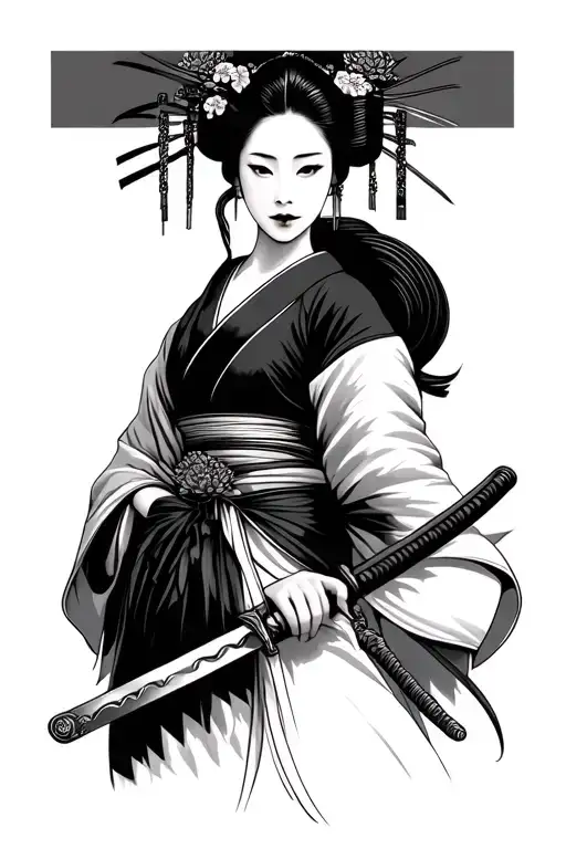 Visage Geisha Holding A Katana