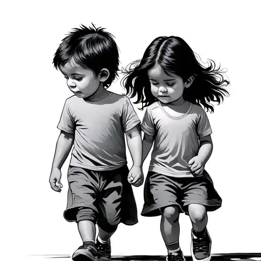 3 Kids 2 Boys One Little Girl Walking Holding Hands