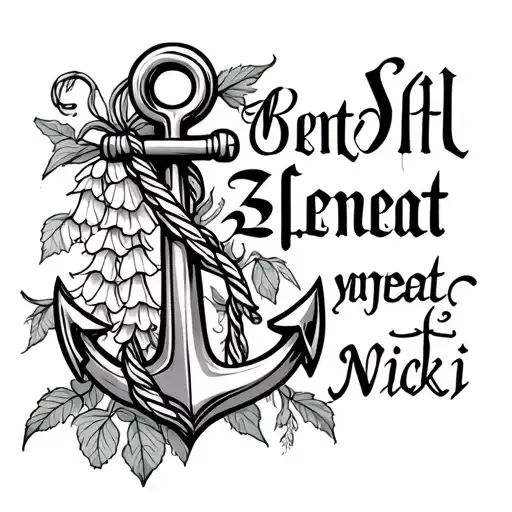 Ships Anchor Intertwined With Foxglove And Text Beneat In Old English Font Saying Nicki
