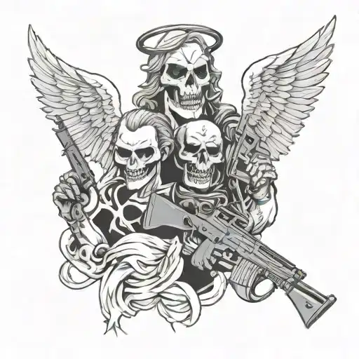 Laugh Now Cry Later Mask And A Angel With A Ak47
