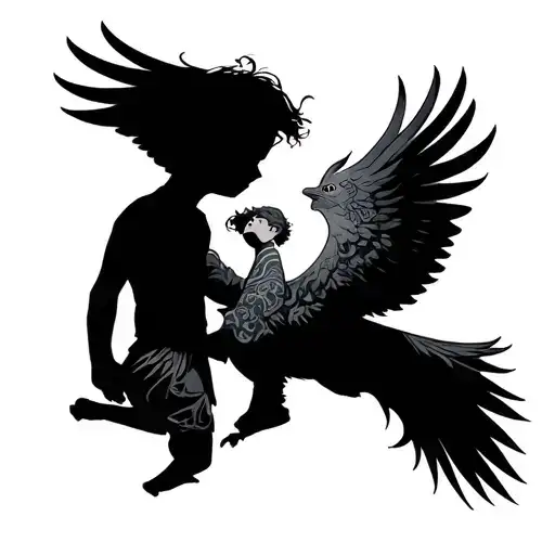 Phoenix Flying And Boy Child Holding