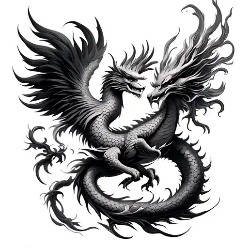 Japanese Dragon And Phoenix Tattoo Featuring