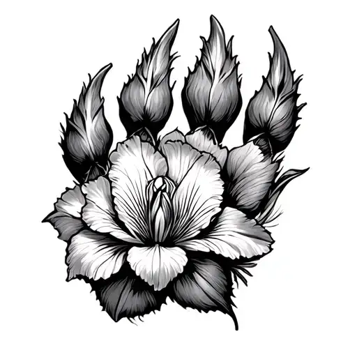 Dog Paw With Iris Flower Intertwined