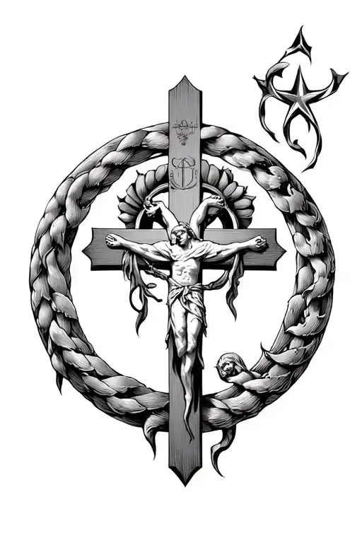 Circle Shaped Ouroboras On A Christian Cross
