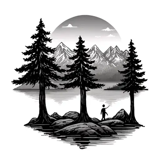 3 Trees Representing My Kids At The Front With Mountains And Lake In The Background