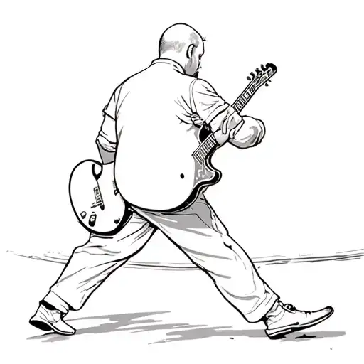 Man Walking Away Wearing A Guitar On His Back
