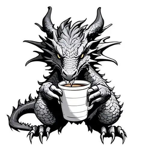 A Dragon Holding A Coffee Cup In Its Claws