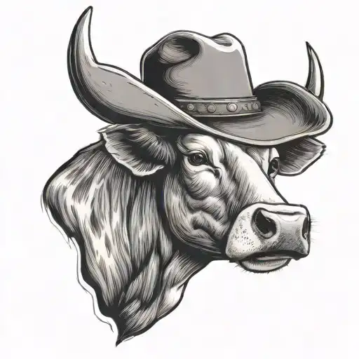 A Cow Head With A Cowboy Hat