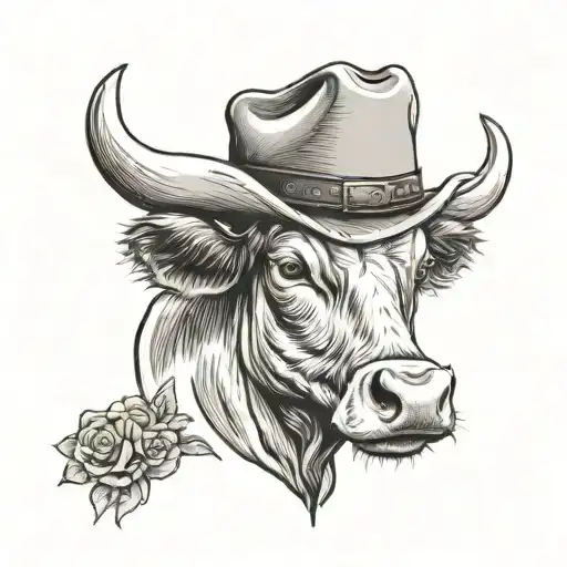 A Scottish Cow Head With A Cowboy Hat