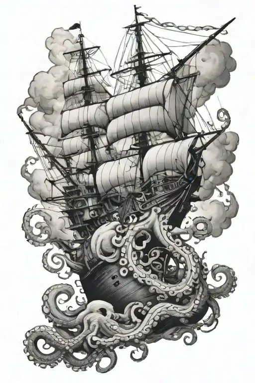 Octopus Destroying Ship
