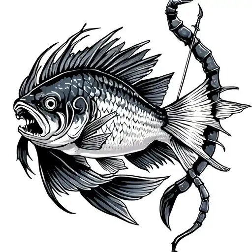 Fish With Scorpion Tail And Sagittarius Archer Shooting