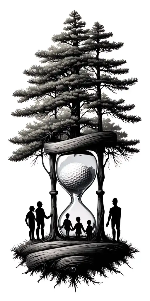 Pine Forest Wrap Around And Family Tree And Hour Glass Father With 3 Kids And Golf