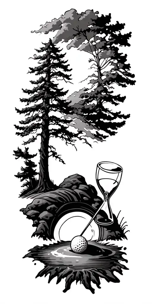 Golf Hole And Trees And Hour Glass