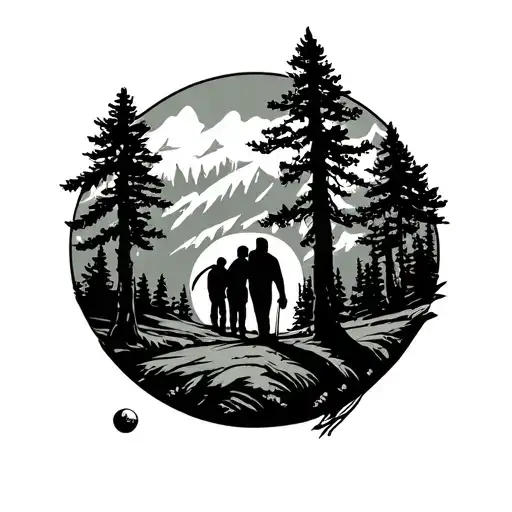 Pine Forest And Family And Golf Green