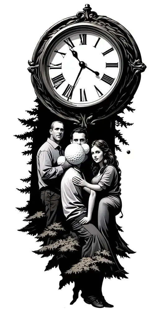 Adirondack Forest And Golf And Father And Mother And Daughter And Son And Daughter And Clock