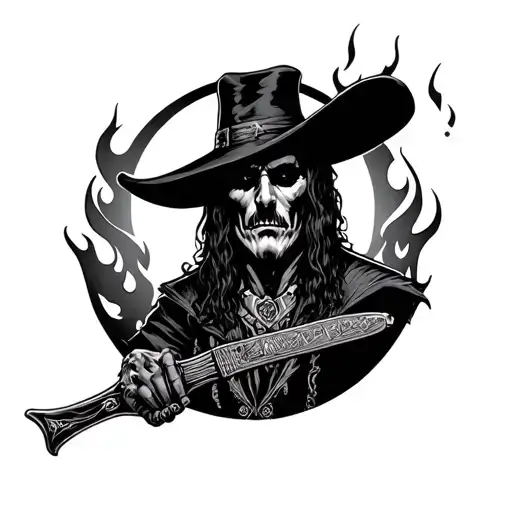 Undertaker Tattoo With Full Moon In The Background And Rising Flames