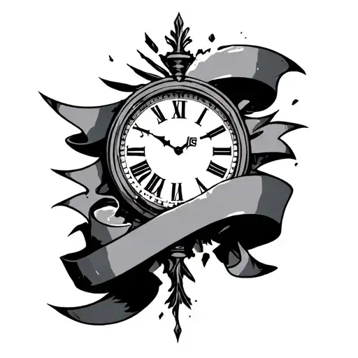 Broken Greek Clock Wrapped With Banner