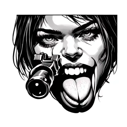A Girl Licking A Gun With Her Tongue