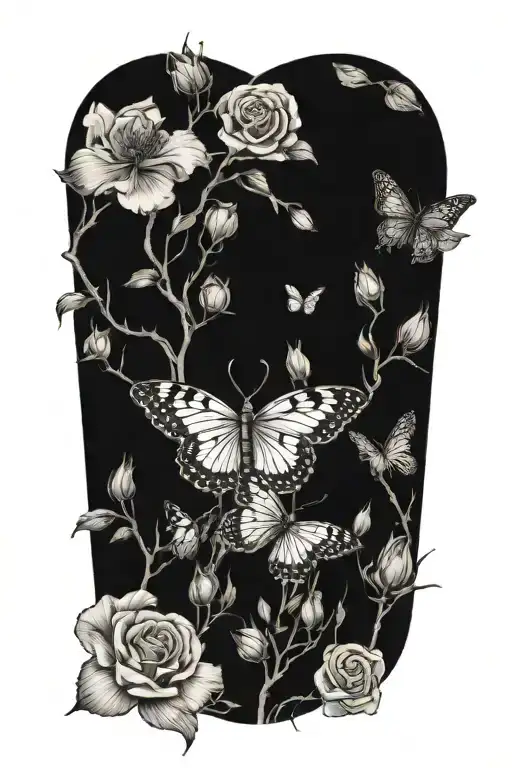 Wild Prairie Roses With Butterflies Surrounding