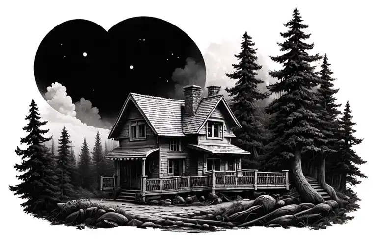 3D Tattoo Of A House In The Forest