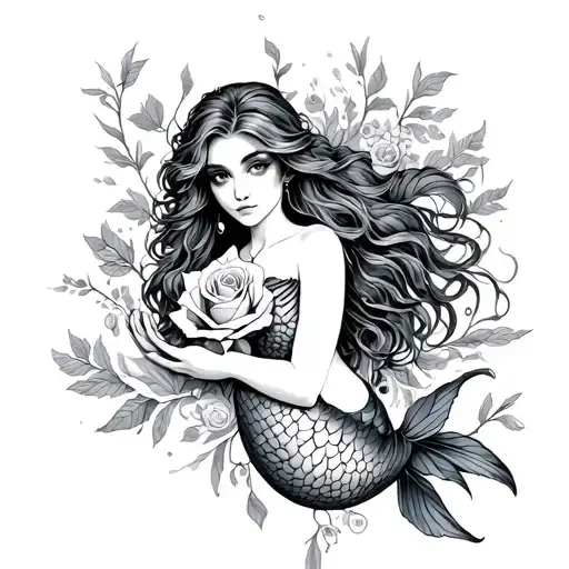 Mermaid With Rose On Hand