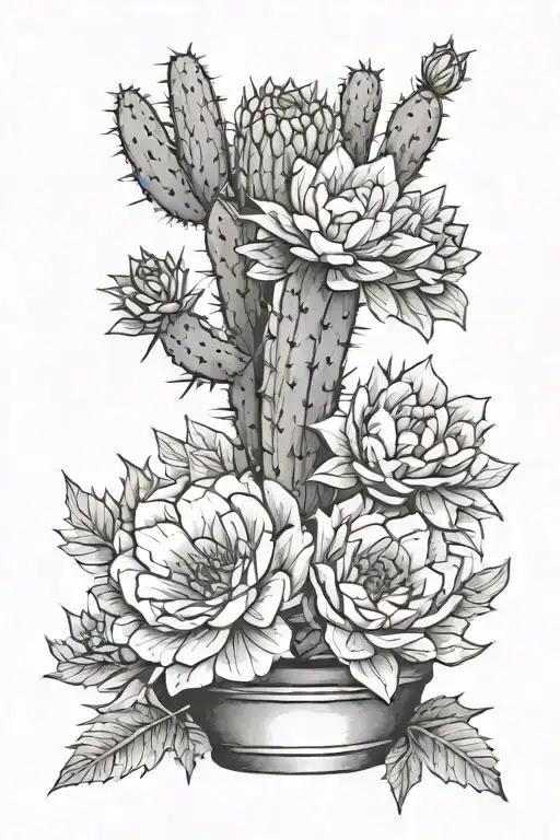 Cactus With Marigolds