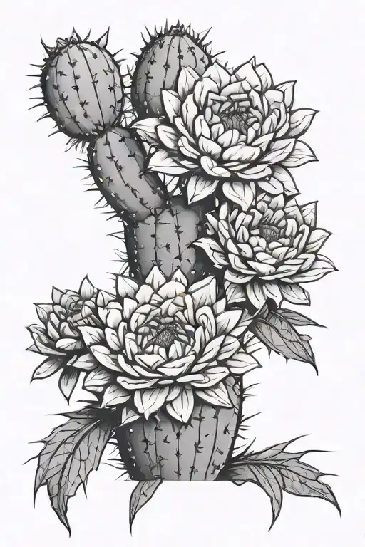 Tall Cactus With Two Marigolds