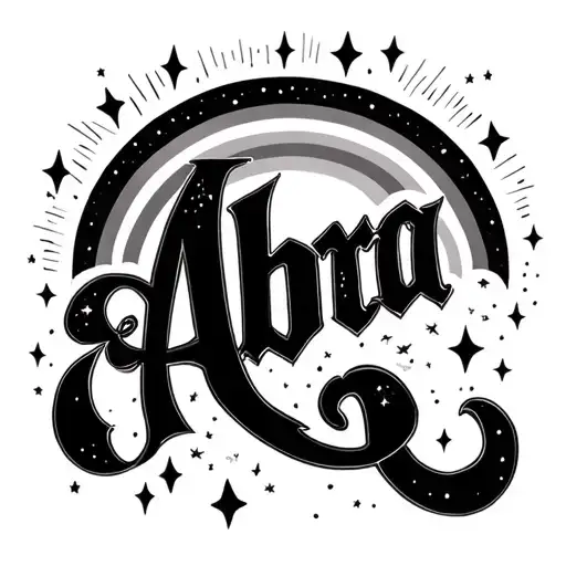 The Name Abra In Fancy Letters With A Radiant Rainbow Above And Several Magical Stars Surrounding