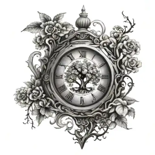 Tree Of Life Growing Through Clock