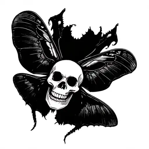 Surrealism Black And White Moth Tattoo Sketch With A Skull Instead Of The Head