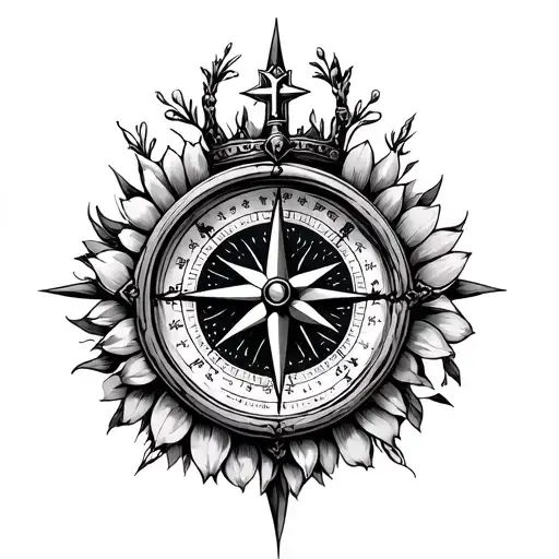 Compass With Cross Flowers Crown