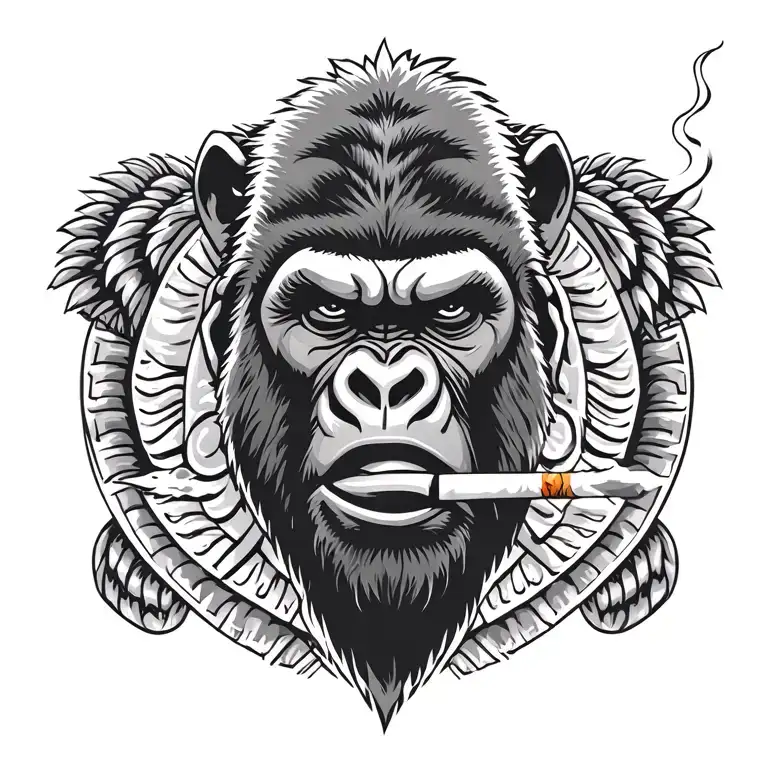 Gorilla Face African Zulu Warrior Smoking Cigarette