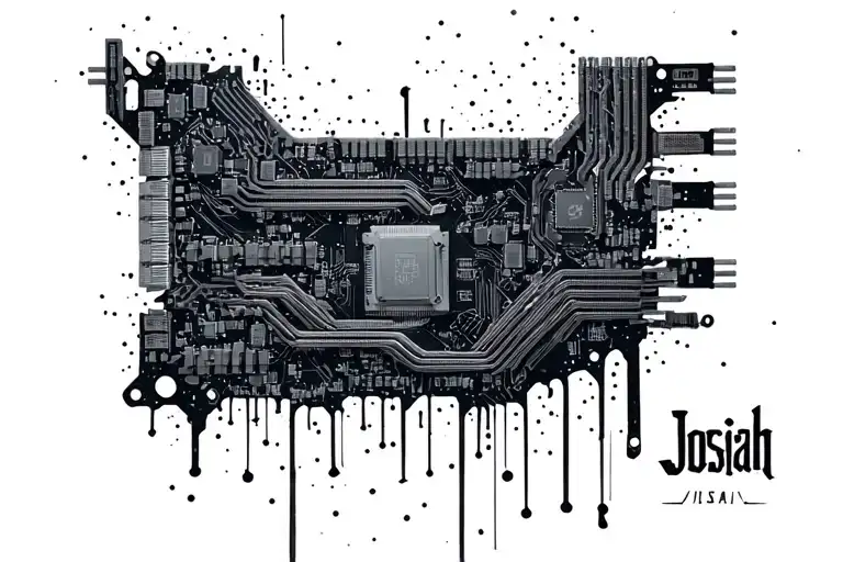 Cyberpunk Theamed Motherboard Circut With The Name Josiah Mixed In