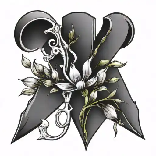 Crane Scissors Intertwined With Lily Of The Valley Flower