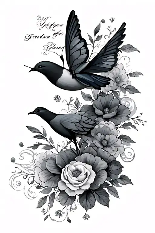 Flowers Butterfly Dove Clouds And Writing For Grandma Tribute