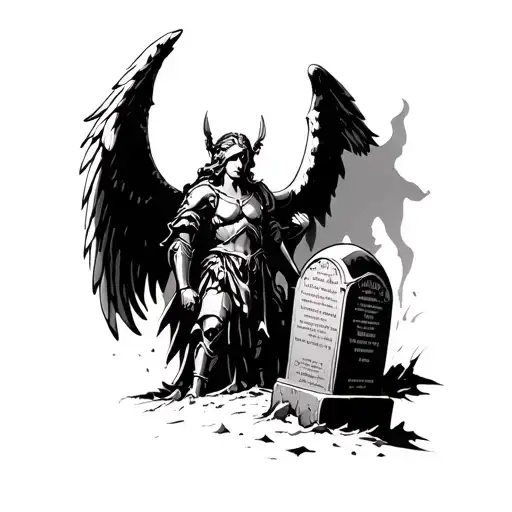 An Angel With Armor That Breaks A Tombstone